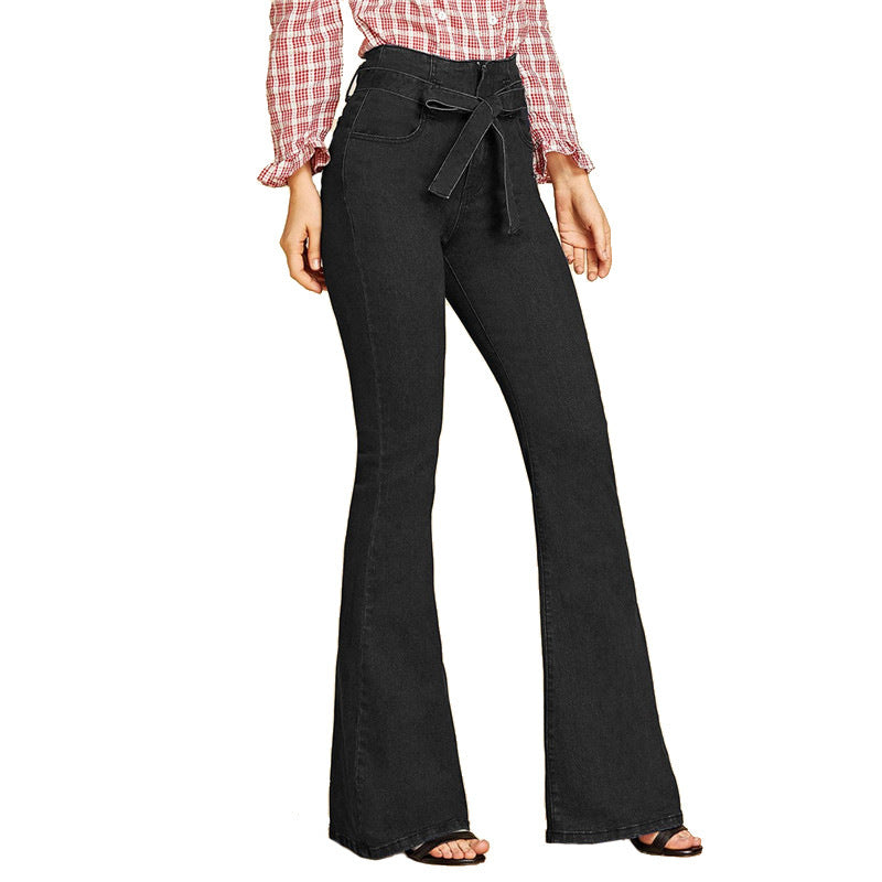 Wide-Leg Flared Jeans Polyester Slim Pants