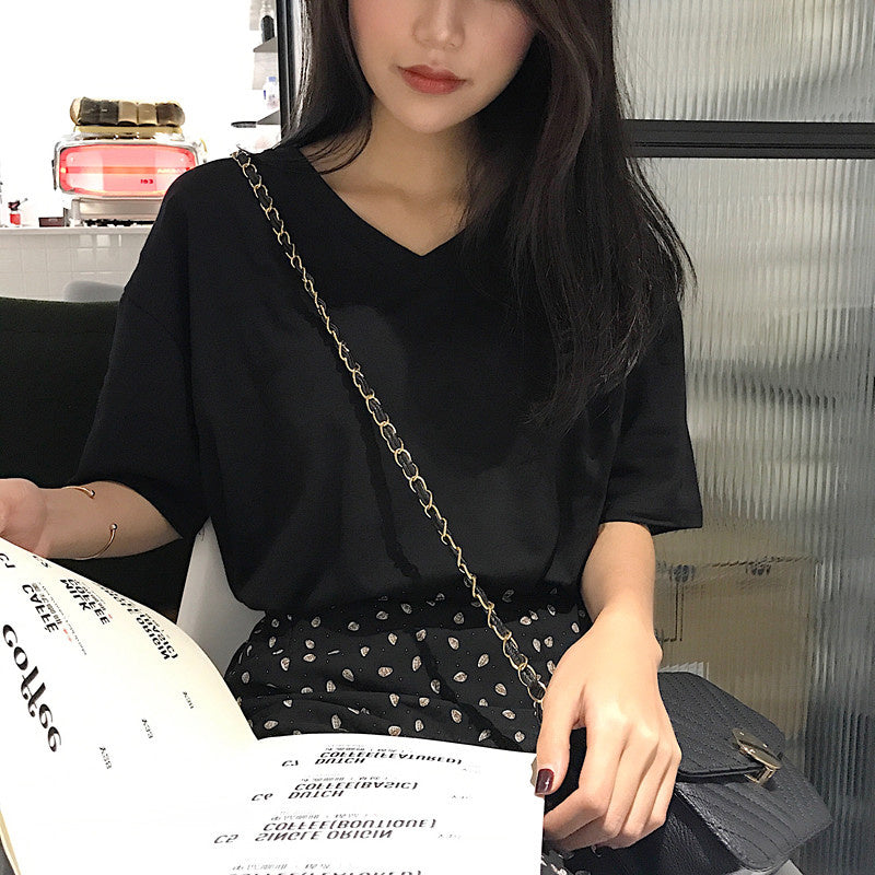 White V-Neck Short Sleeve T-Shirt Top
