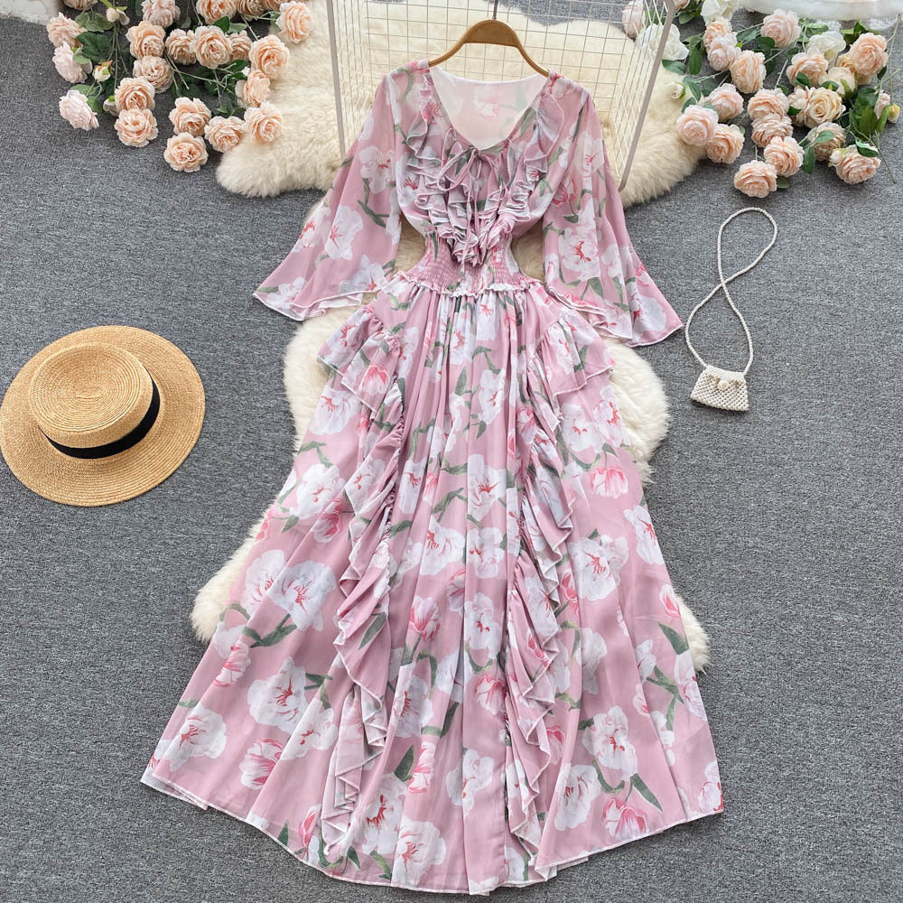 Tea Break French Retro Chiffon High Waist Dress
