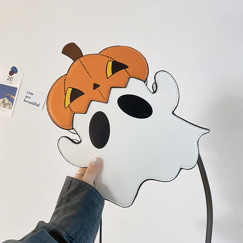 Sac bandoulière en PU motif fantôme citrouille de dessin animé mignon en 3D