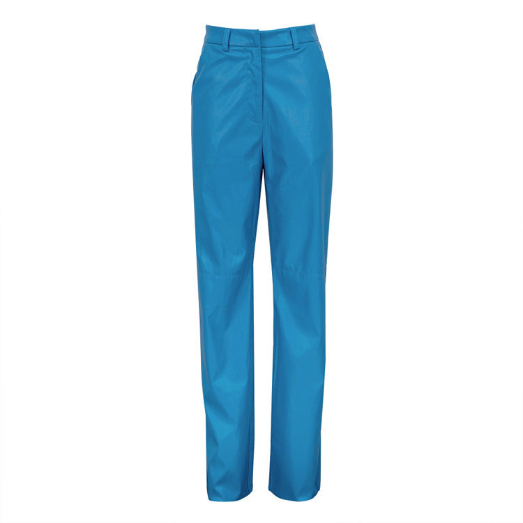 Women’s Slim Fit PU Casual Straight Pants