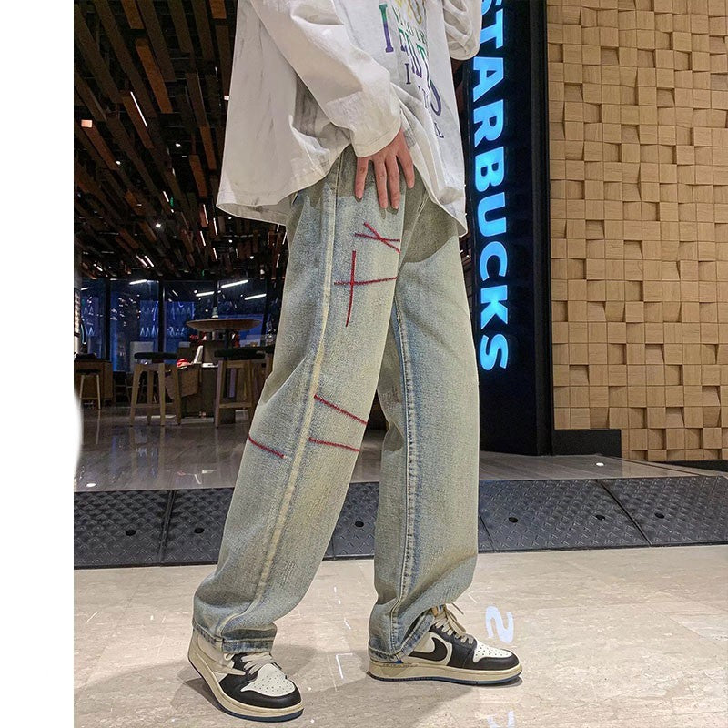 American Loose Straight Khaki Jeans for Men M-3XL
