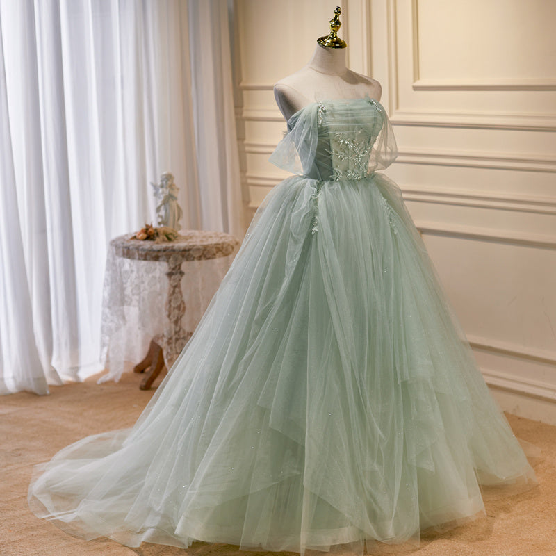 Robe de mariée de soirée en polyester vert beige avec traîne de haute qualité