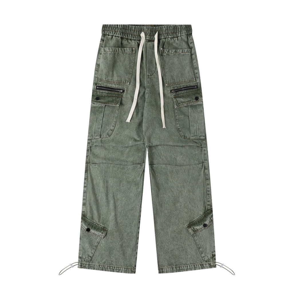 Unisex American-Style Distressed Heavy Industry Straight Cargo Jeans