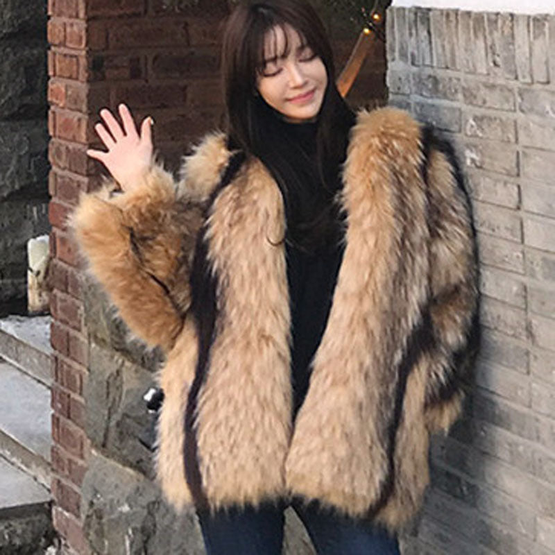 Marbled Artificial Fox Fur Coat in Mixed Color