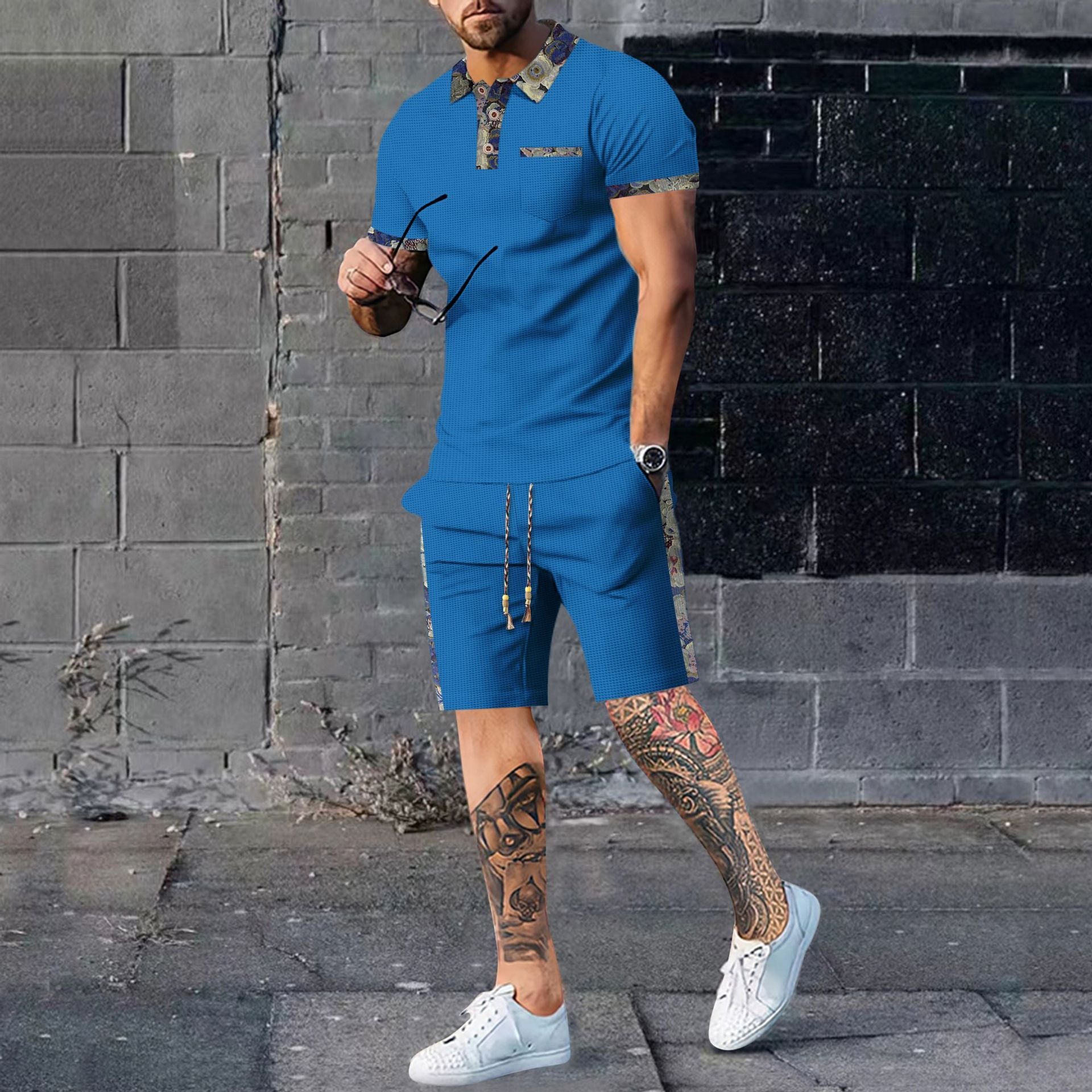Men's Casual Shorts and Top Set Polyester Fiber