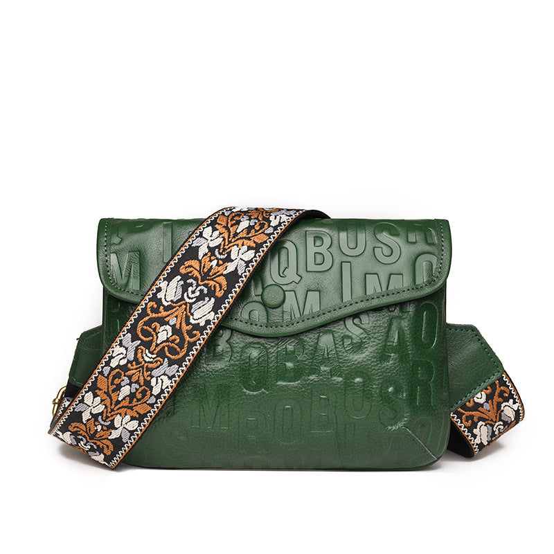 Autumn Winter Retro Genuine Leather Crossbody Bag 25cm