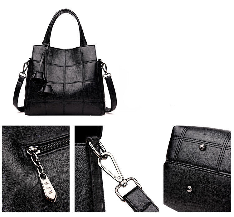 Soft PU Leather Three-Layer Large-Capacity Shoulder Bag with Tassels