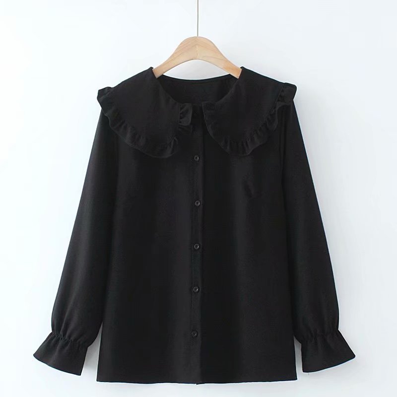 Ruffle Collar Long-Sleeve Lotus Leaf Collar Shirt