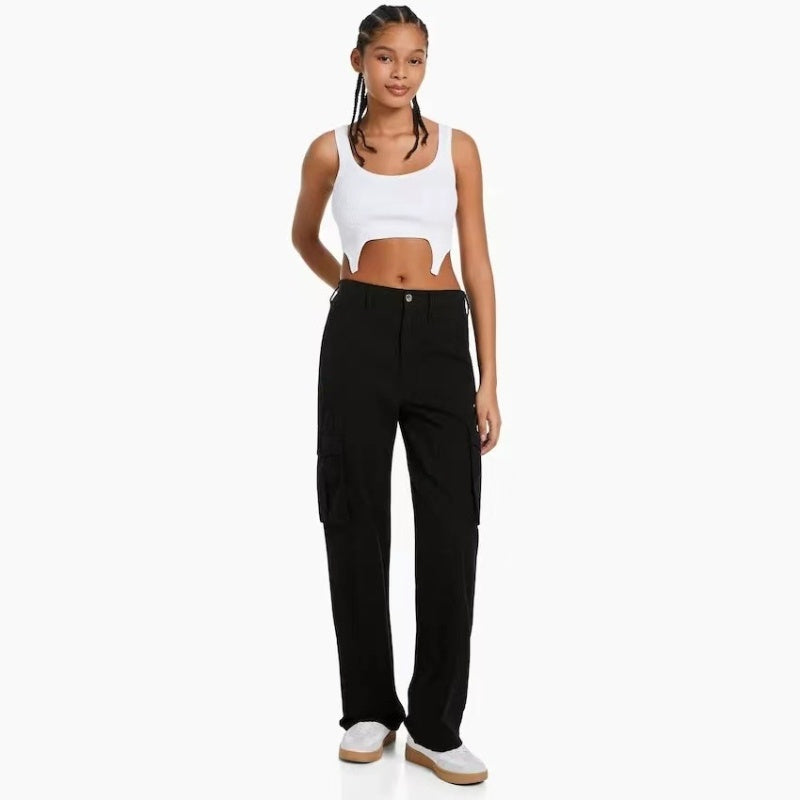 Jean droit en coton pour femme avec poches pour l'automne