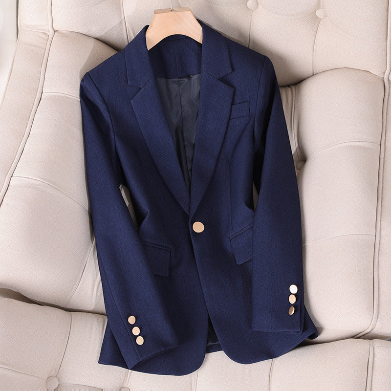 Slim Fit Women's Suits and Coats with Buttons in Caramel, Navy, and Khaki