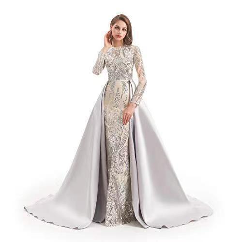 Robe de soirée longue traînante à manches longues pour femmes, disponible en plusieurs couleurs