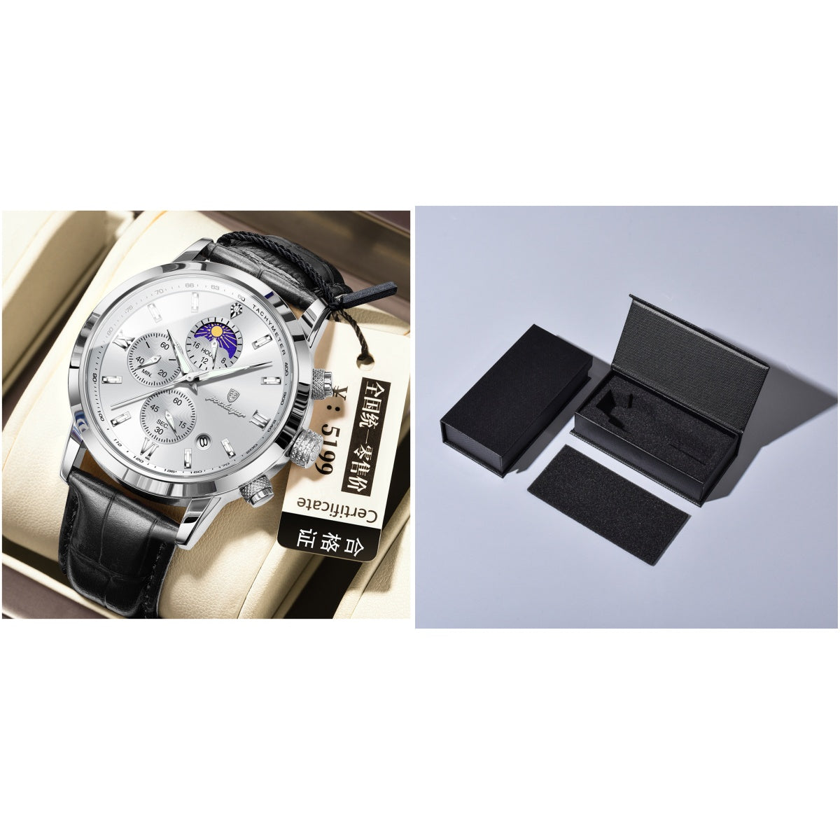 Men's 42mm Alloy Watch with Moon Phase & Multi-Function Chronograph