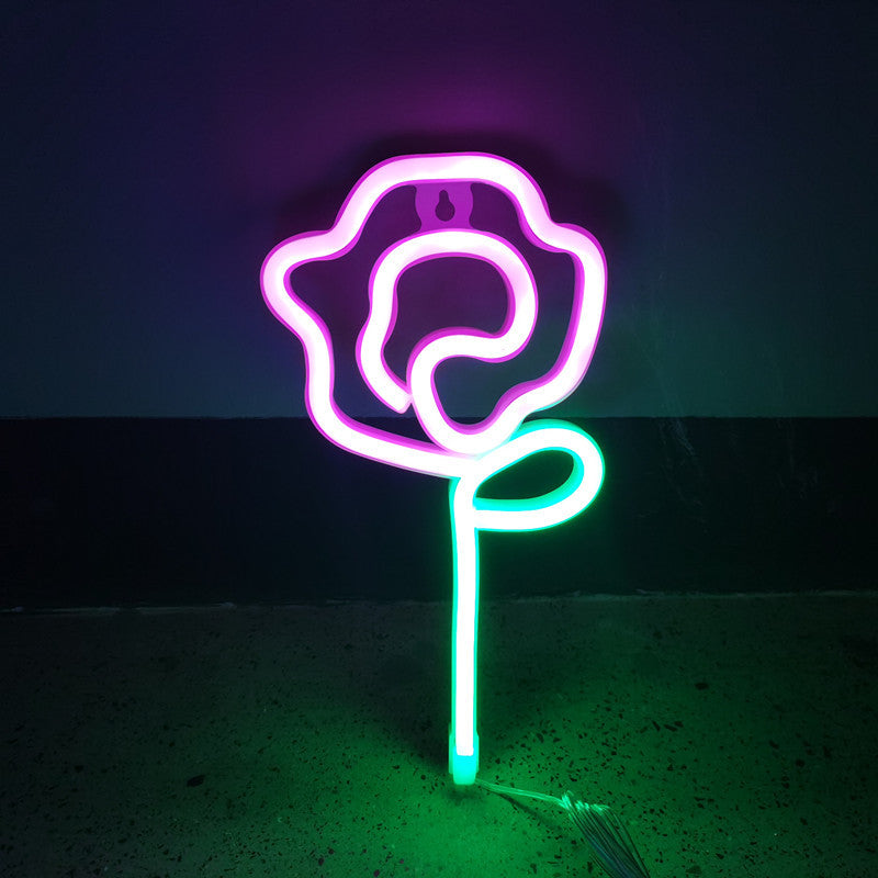 مصابيح نيون LED على شكل وردة لتزيين غرف النوم، تعمل بالبطارية ووصلة USB، مقاس 14x28 سم