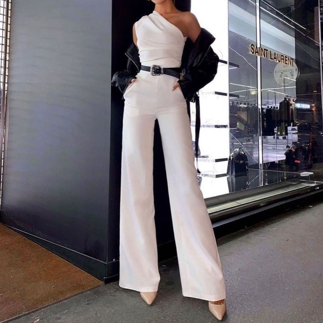 Women’s Lace-Up Sleeveless Viscose Jumpsuit in White, Black & Lotus Root Colors