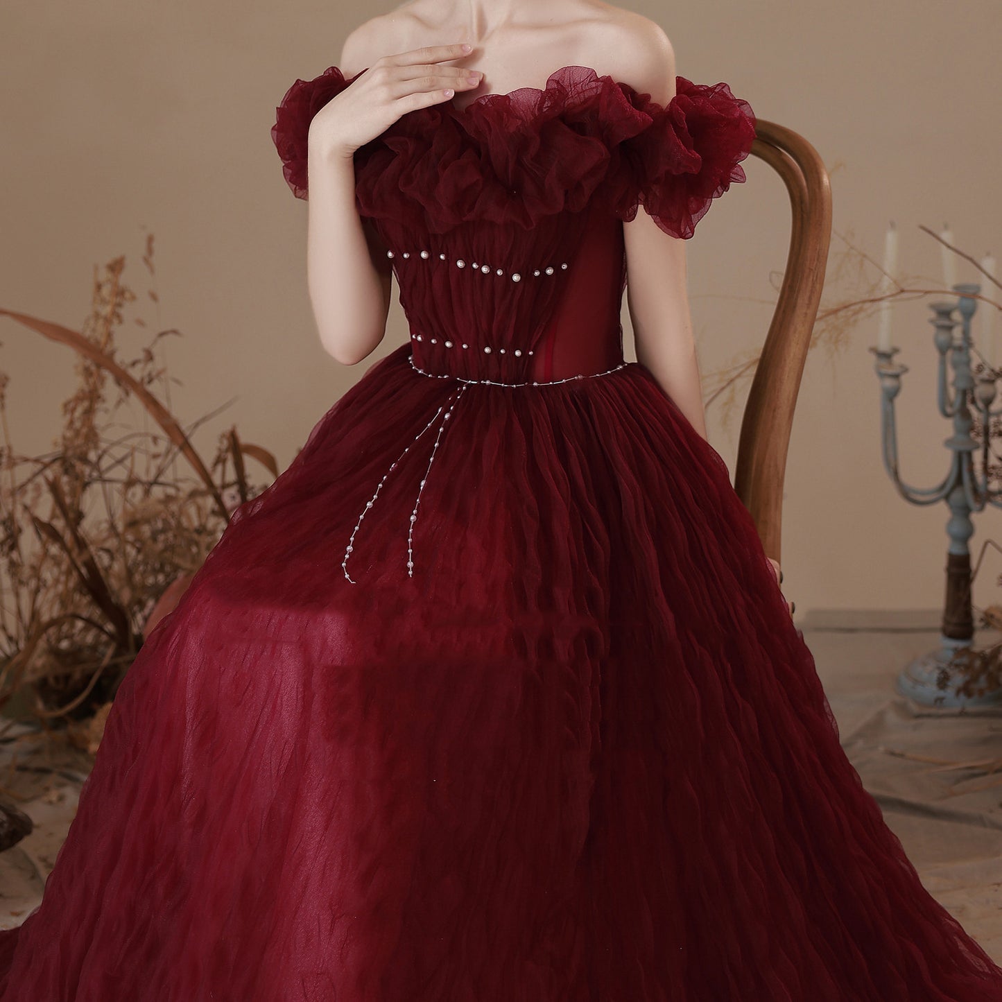 New Bridal Red Pearl Fashion Dress