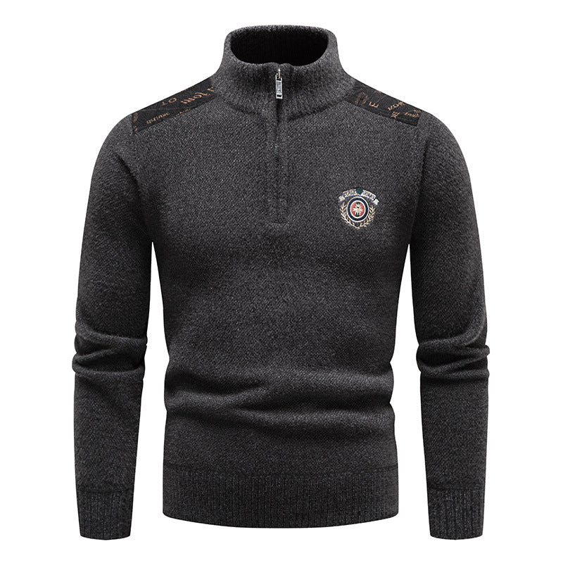 Pull épais en velours à col montant pour homme