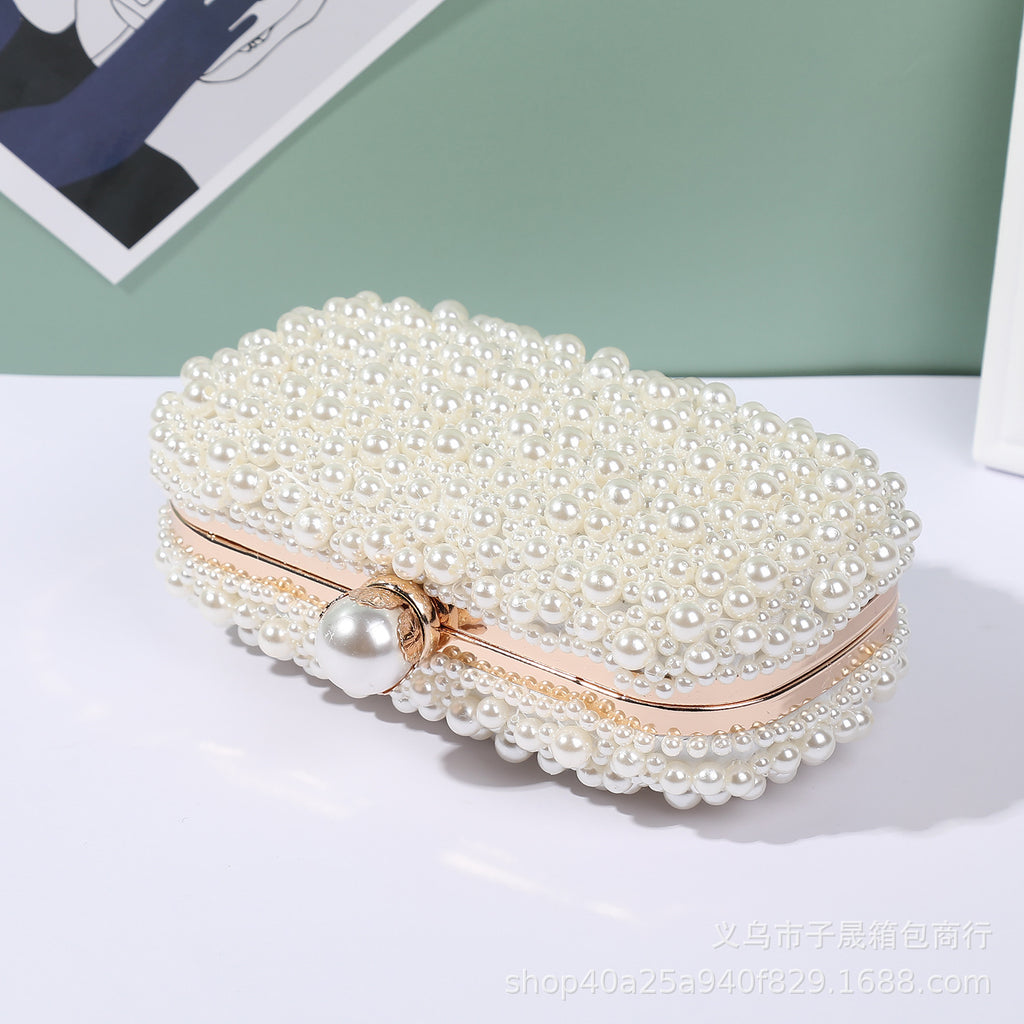 Pochette de soirée en satin et perles pour femme avec fermoir