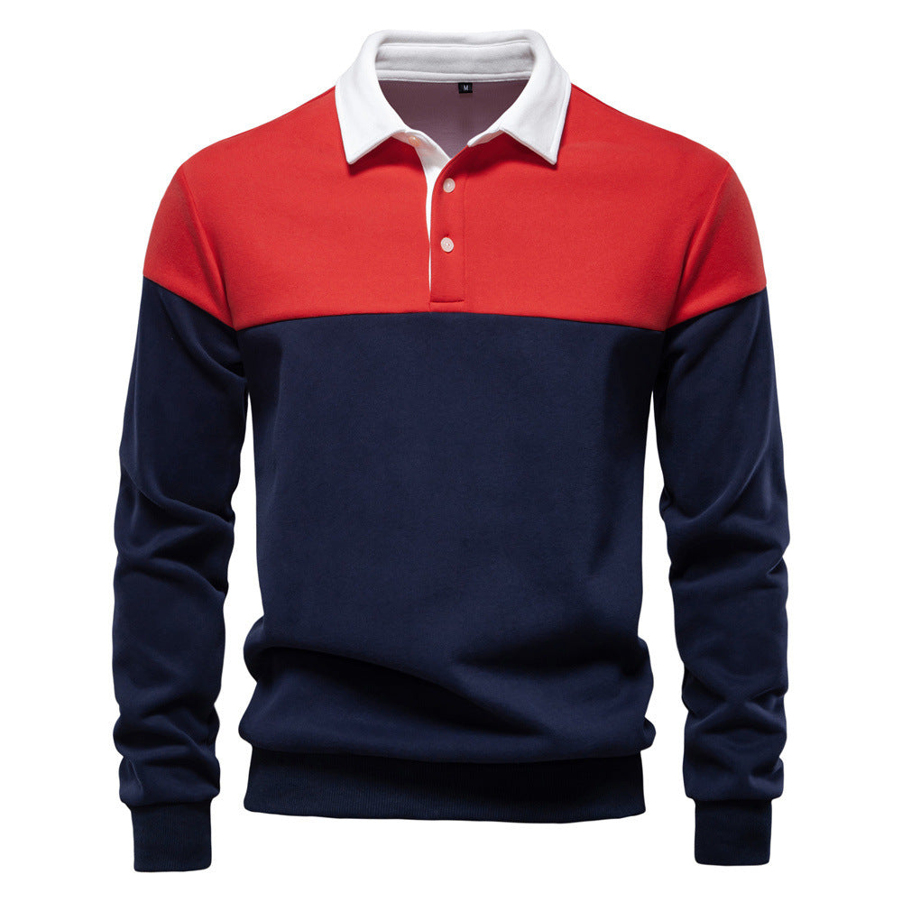 Pull en mélange de coton décontracté à manches longues et col polo pour homme