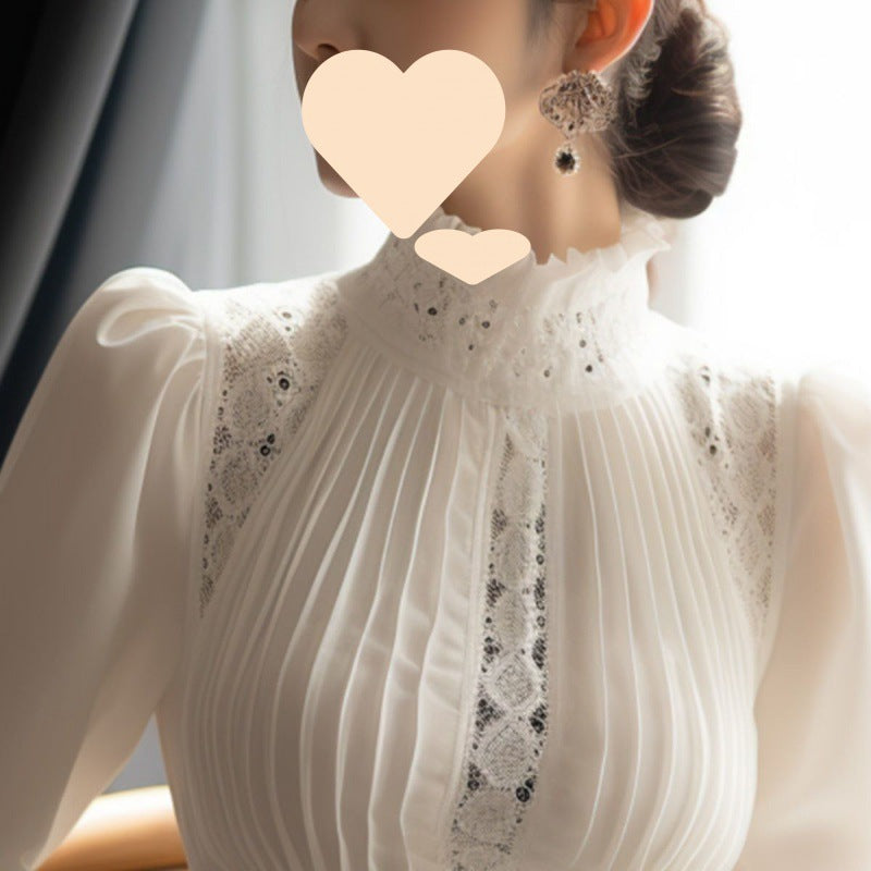 White Puff Sleeve Stand Collar Top