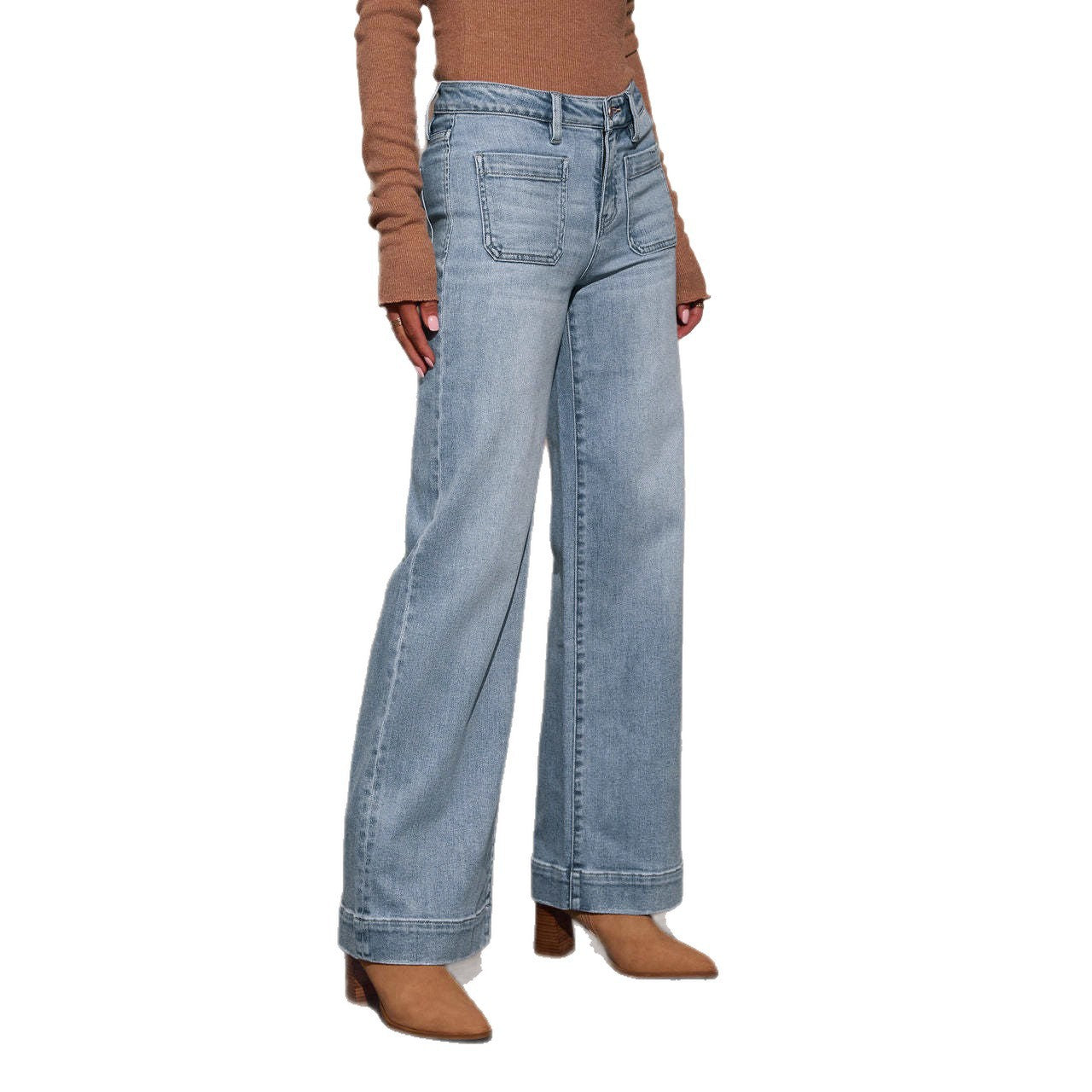 High-Waisted Women’s Denim Jeans with Wide Straight Leg