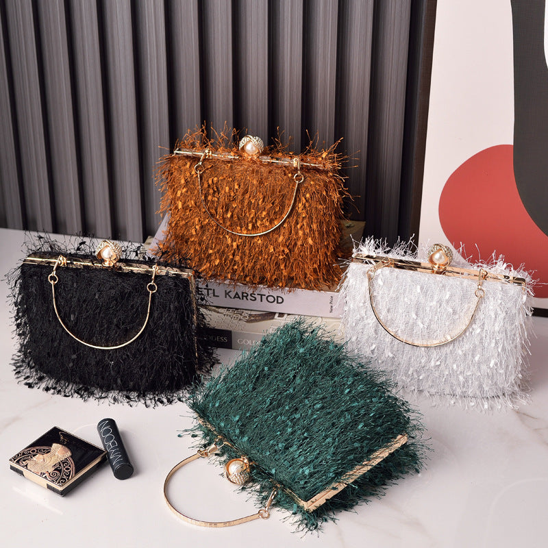 Sac à bandoulière cylindrique à pompon pour femme, sac de soirée