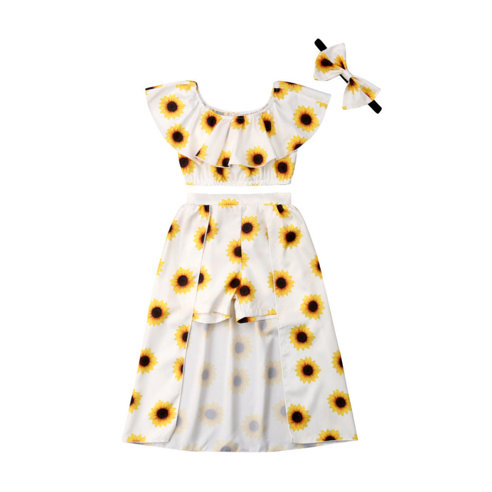 Children's Sunflower Top, Culottes & Hair Band 3-Piece Set