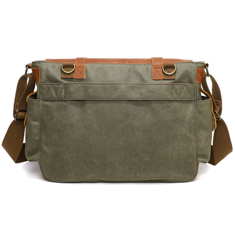 Sac bandoulière en toile cirée et cuir de vachette