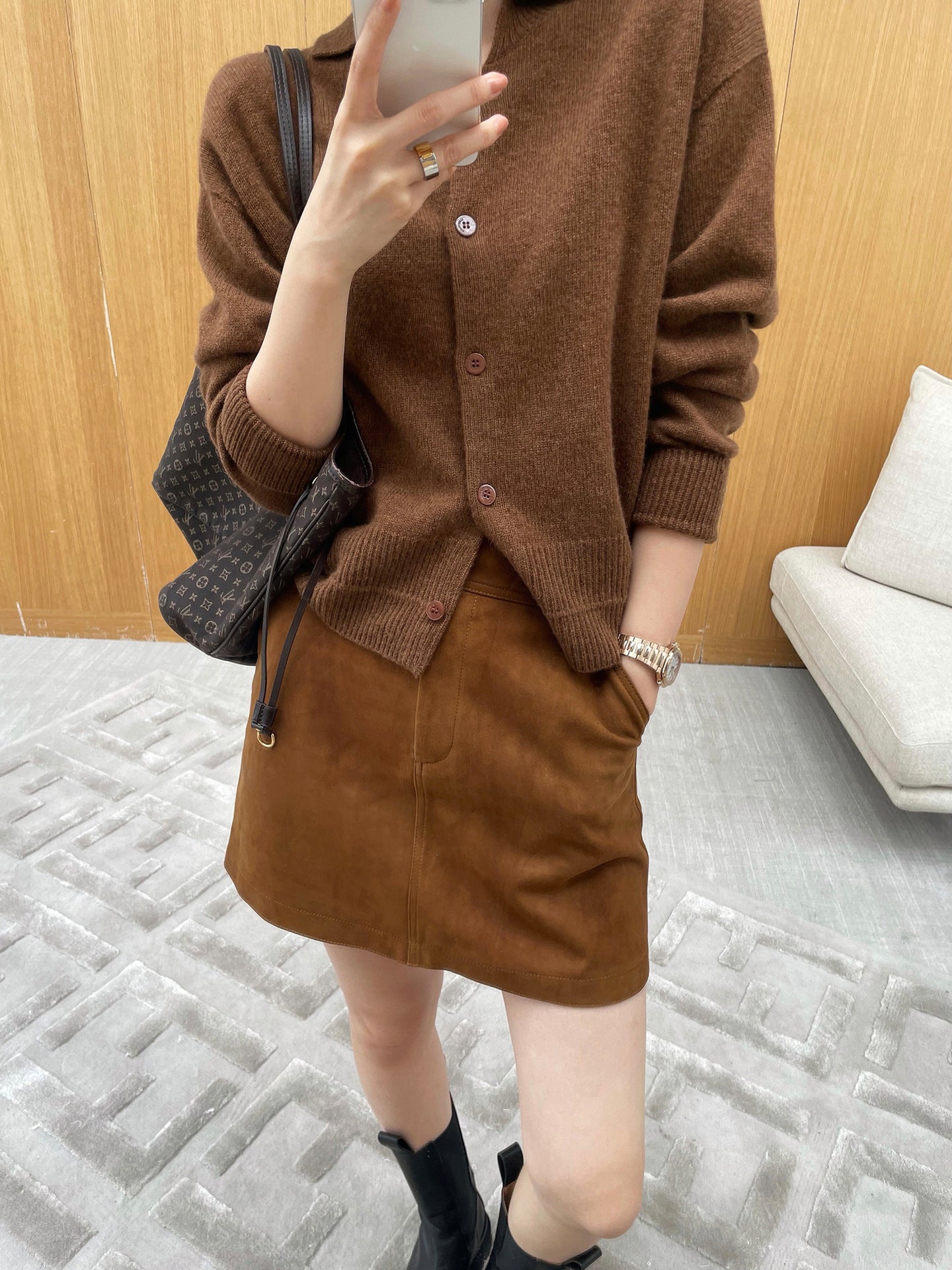 Genuine Leather High Waist Sheath Skirt for Spring and Autumn