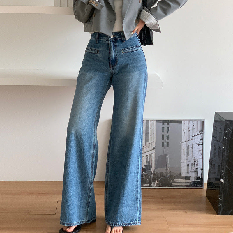 Retro High Waist Chenille Wide Leg Jeans for Women S-XL