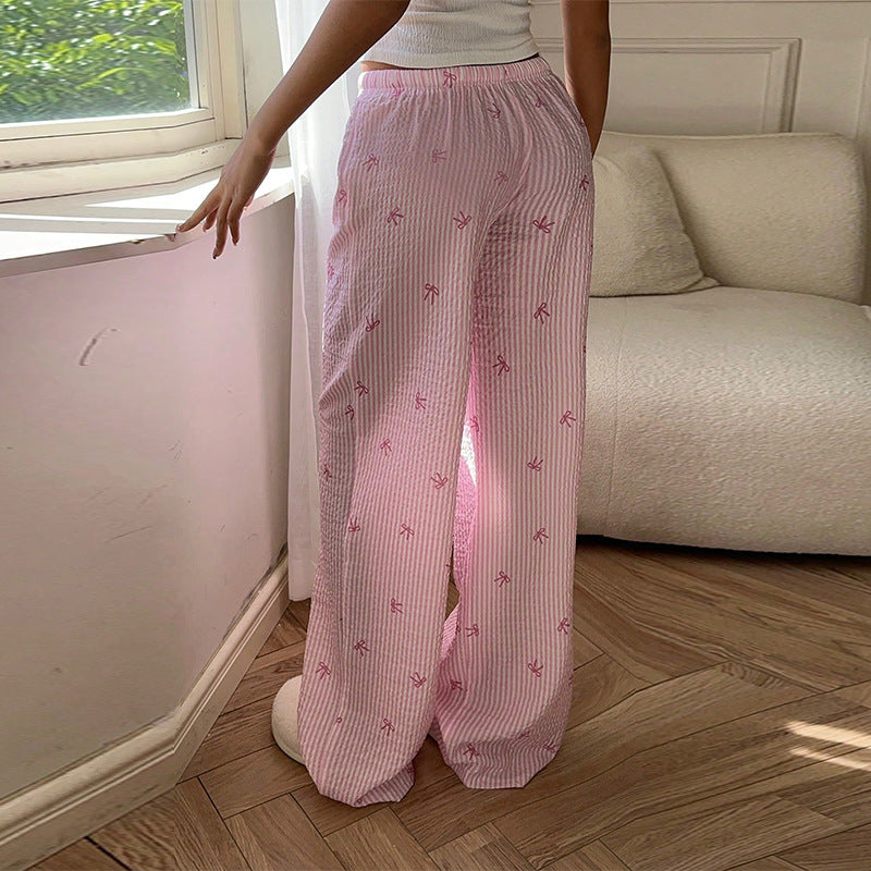 Striped Wide Leg Leisure Pants with Elastic Waist