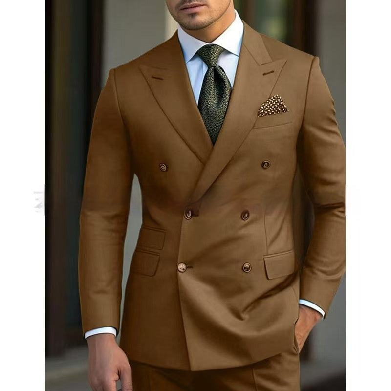 Men's Leisure Business Suit Set Two-Piece Cotton Blend