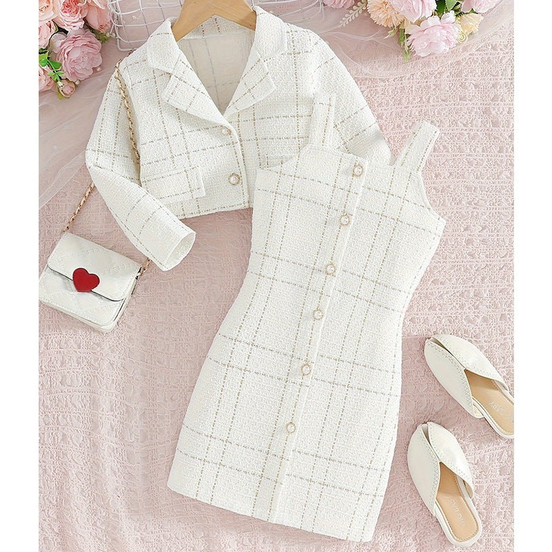 European Classic Plaid Baby Girls' Two-Piece Suit, Ages 3-8 Years