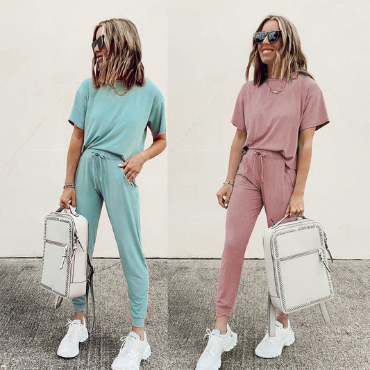 Women's short-sleeved loose casual home pants suit