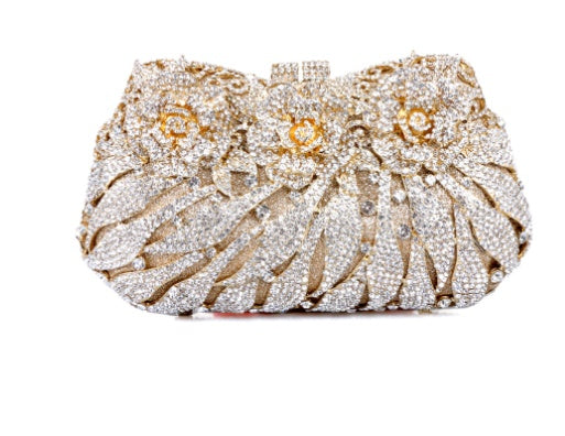 European & American Women's Metal Rose Diamond Crystal Clutch Bag 21cm