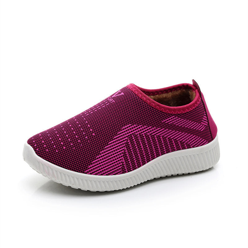 Chaussures d'hiver en coton et maille, doublées de velours, pour femmes