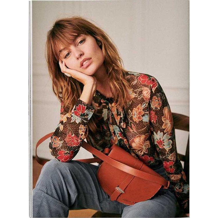 Cardigan à manches longues en rayonne à motif floral rétro français