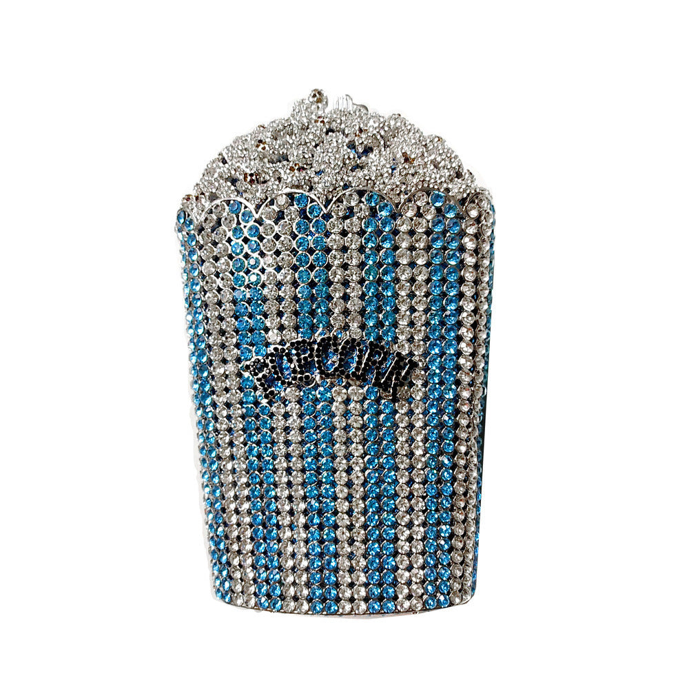 Alloy Diamond Popcorn Bag Small Square Dinner Clutch 20cm