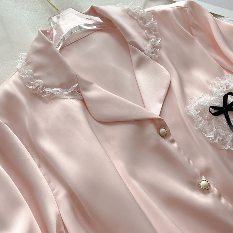 Women’s Korean-Style Pink Short-Sleeve Shorts Pajama Set, Rayon, Summer, Casual, Breathable