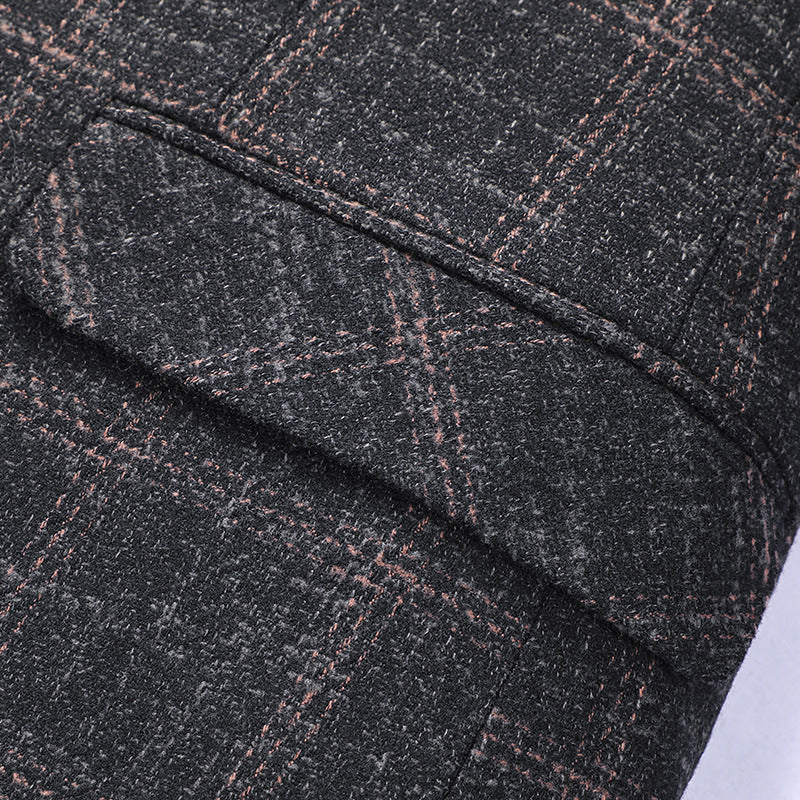 Slim Fit Plaid Suit with Two-Button Closure