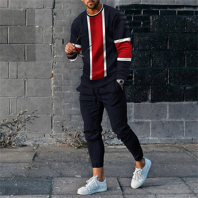 Men's Digital Print Polyester Long Sleeve Crewneck Top
