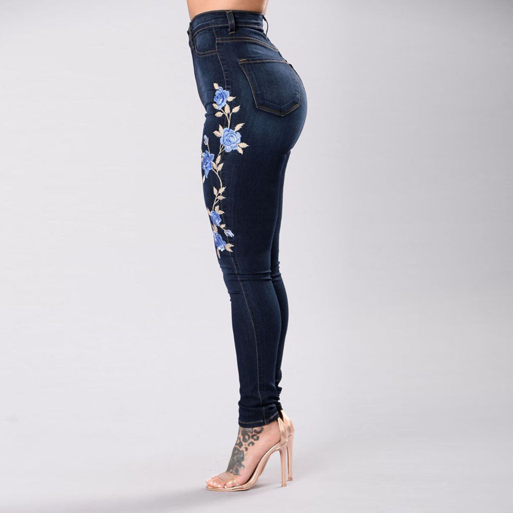 European & American Embroidered Cotton Jeans
