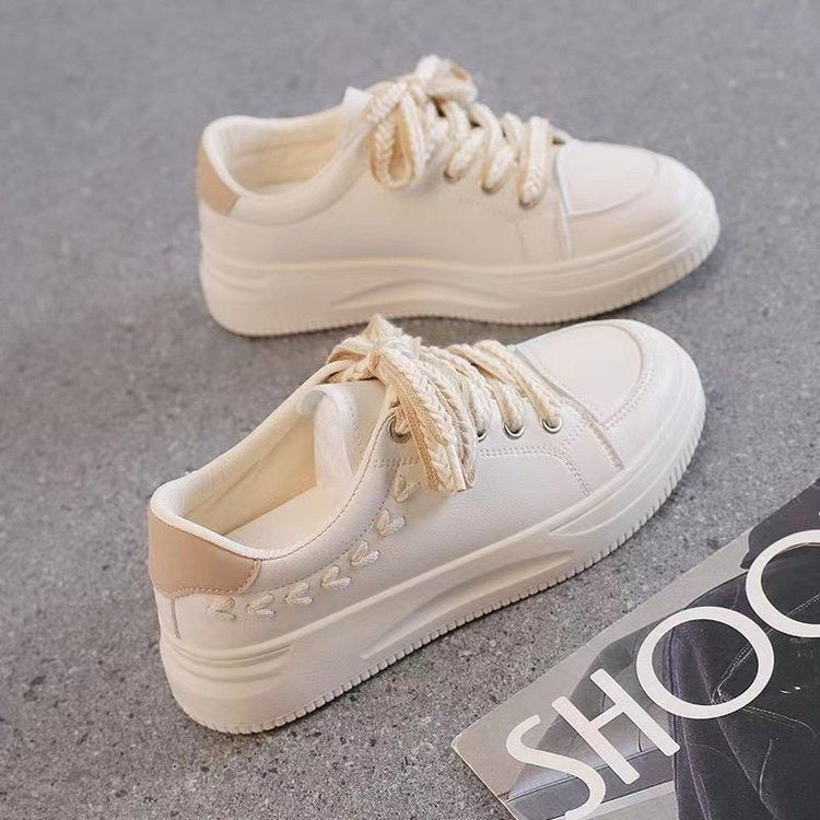 Baskets basses compensées en cuir décontractées pour femmes – Bleu ciel, rose, kaki, tailles 35-40