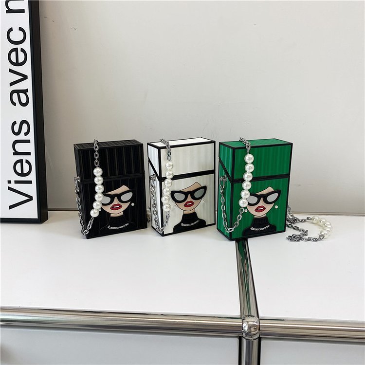 Retro Chain Shoulder Bag with PU Lining - White, Green, Black, 10.2x15x4.8cm