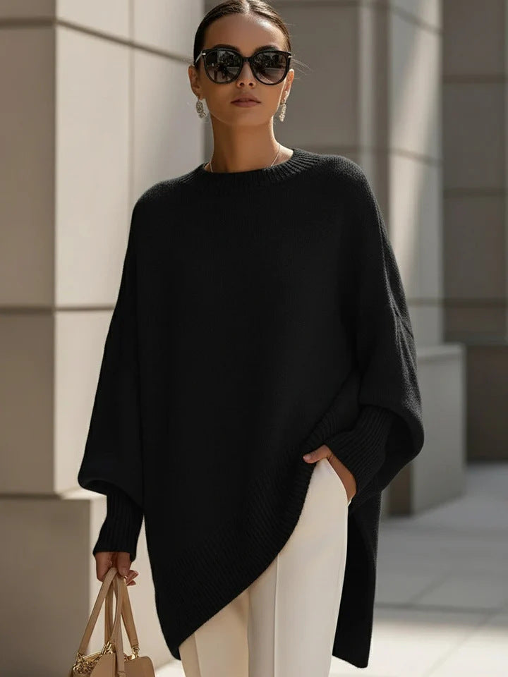 Pull-over en tricot ample à col rond épais pour femme