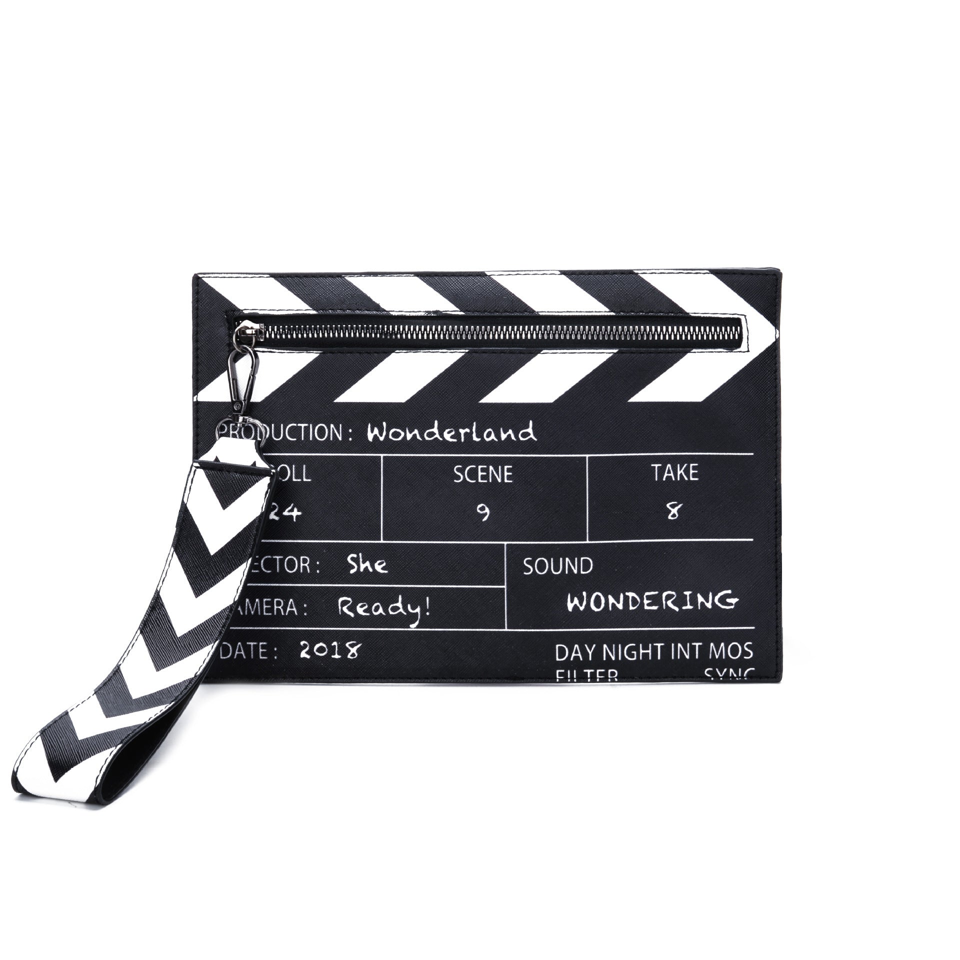 PU Leather Women's Clutch Bag with Clapper Board Print