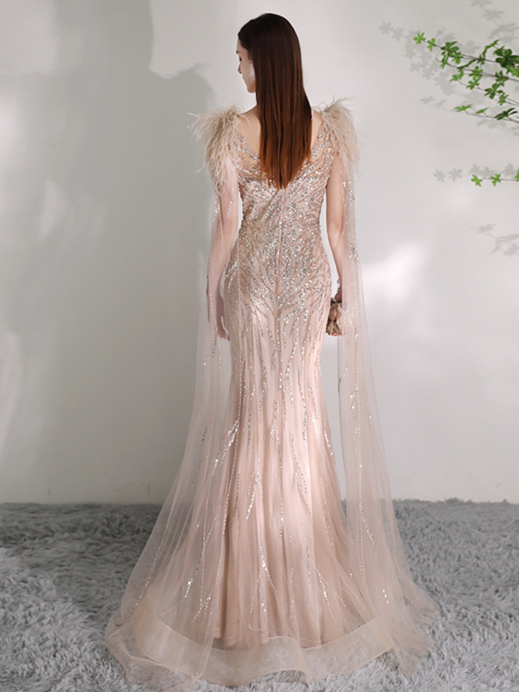Summer Champagne Organza Deep V-Neck Dress with Zipper, XS-2XL