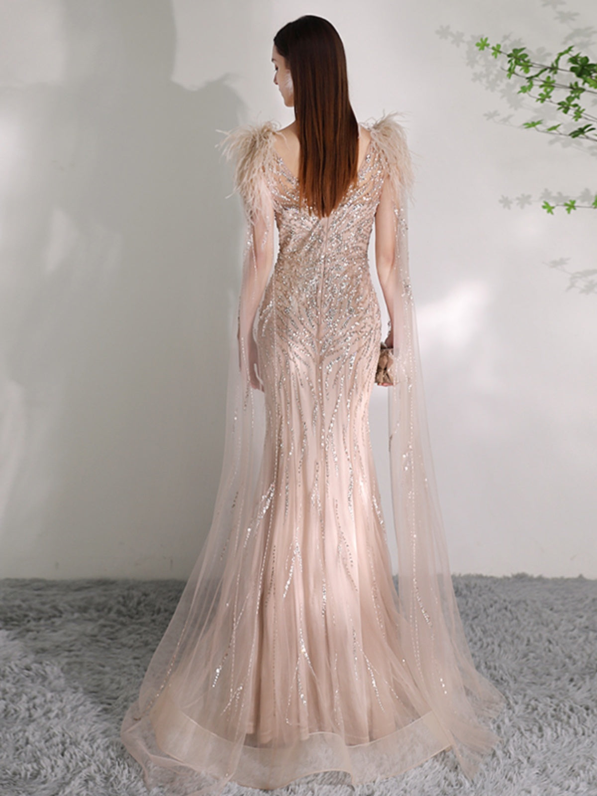 Summer Champagne Organza Deep V-Neck Dress with Zipper, XS-2XL