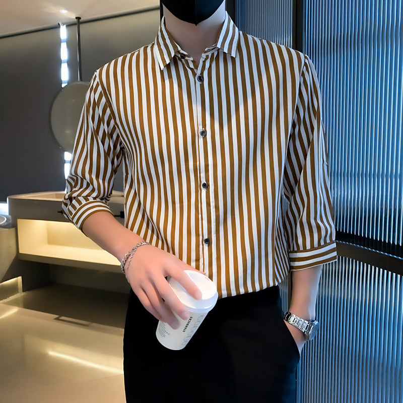Light Cooked Style Men’s Shirt with Black and White Stripes