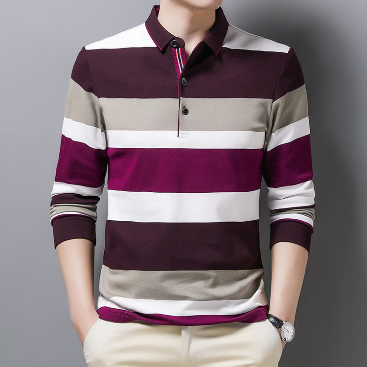 Chemise rayée à revers et manches longues pour homme